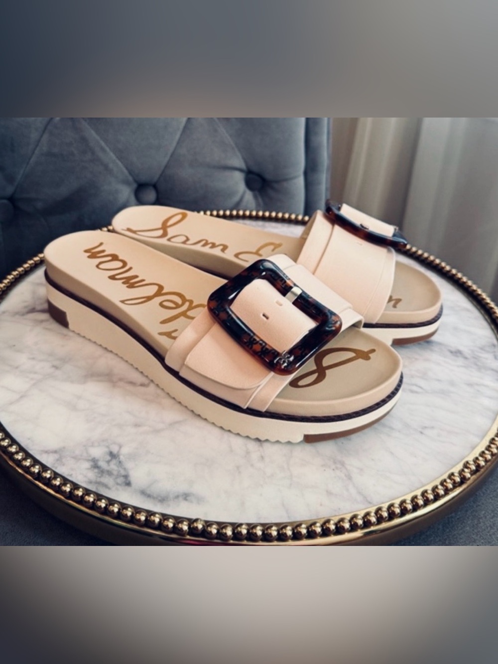 🚨⬇️💲Sam Edelman Platform Leather Sandals | Ivory| Sz. 6W (NWB)